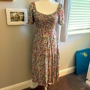 Floral smocked midi dress